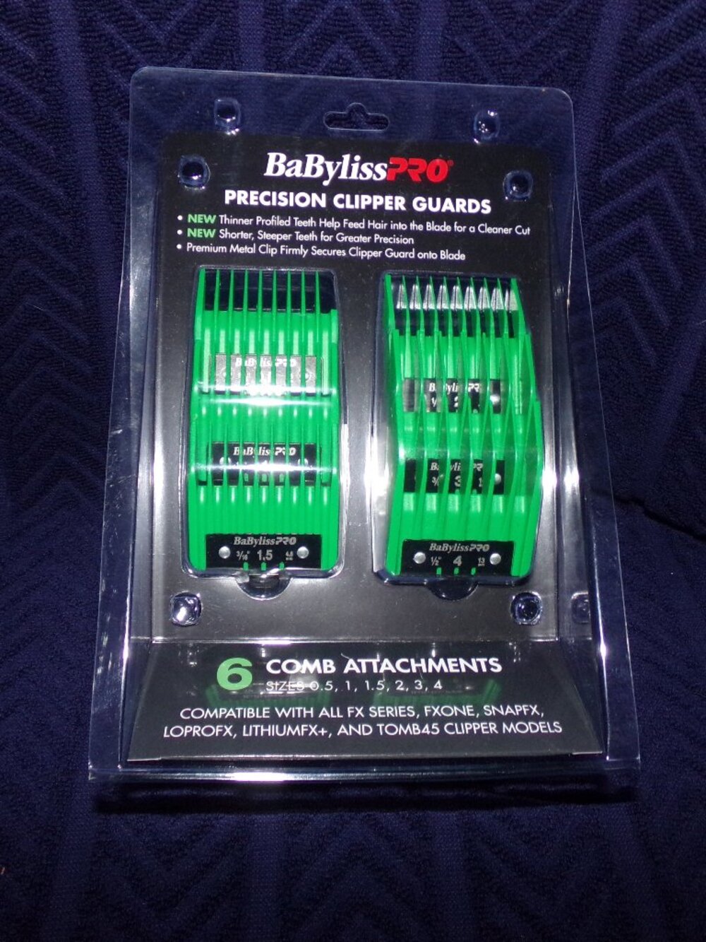 BaBylissPRO FXPCG2 Clipper Guard Set 6pc Green Comb Set New on clam shell